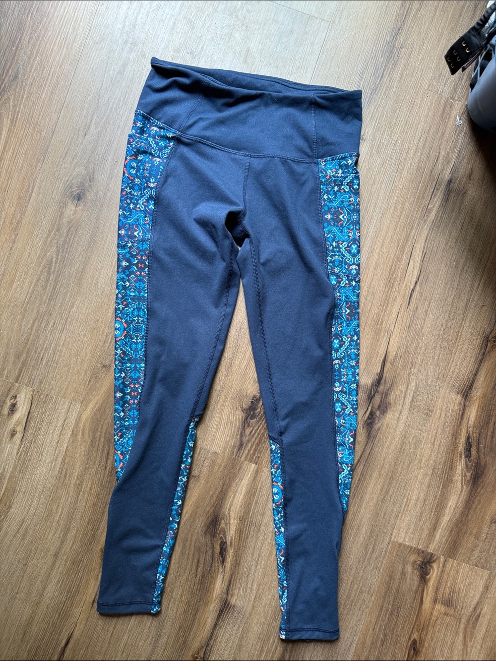 Women's Navy Track Joggers with Teal Patterned Side Panels